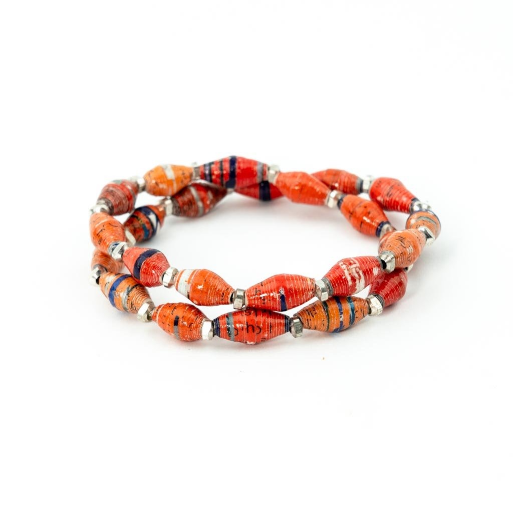 Double Wrap Beaded Necklace - Orange