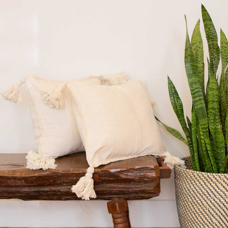 Cream tassel pillow best sale