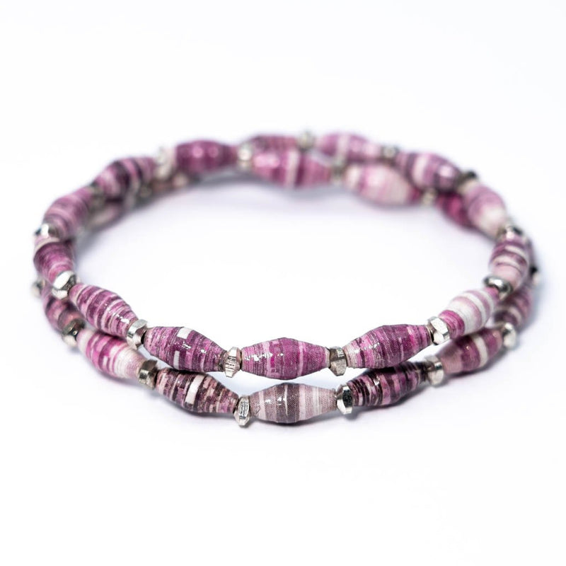 Three Plumeria Wood Bead Bracelet: Pink